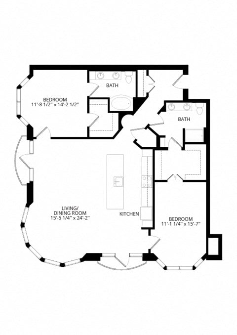 Floor plan for 2 beds, 2 baths, 1568 sqft